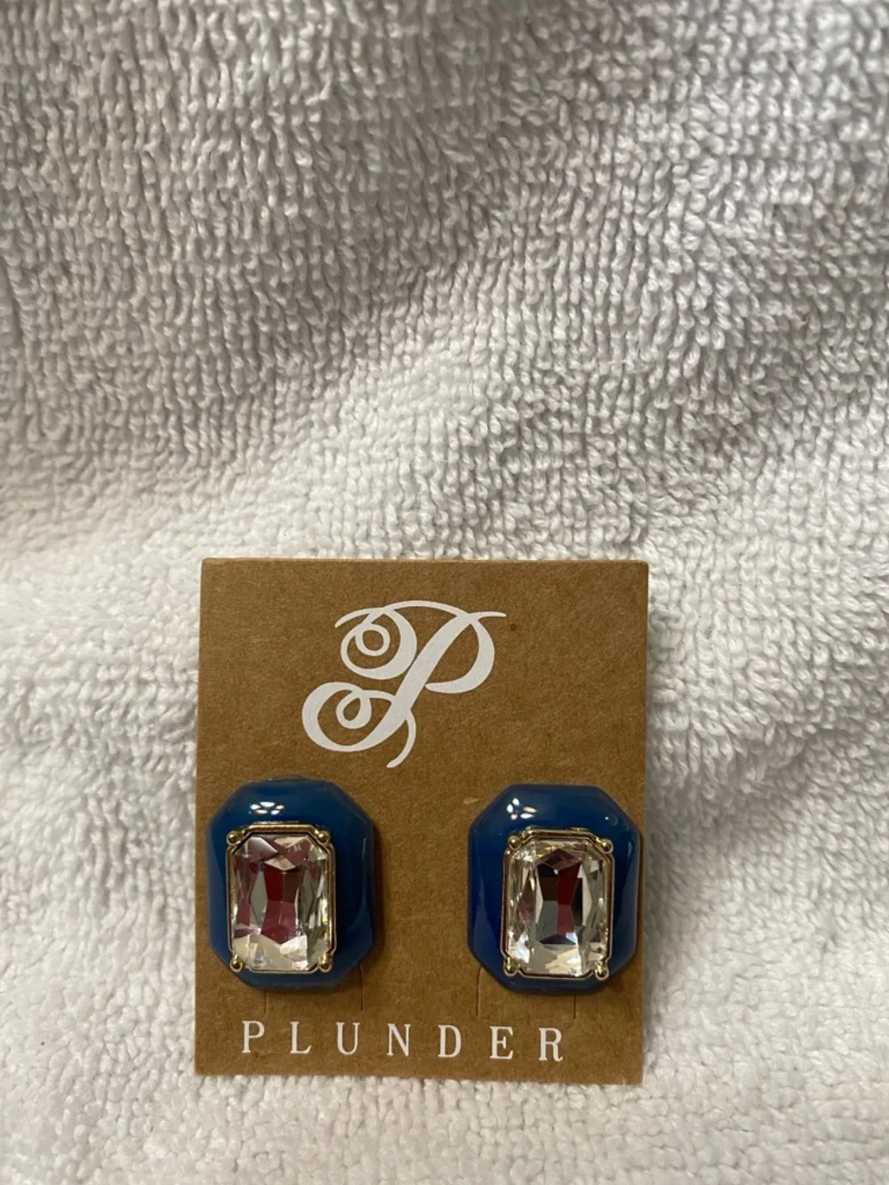 Plunder Navy Enamel Earrings with Clear Crystal Centers - Picture 1 of 2